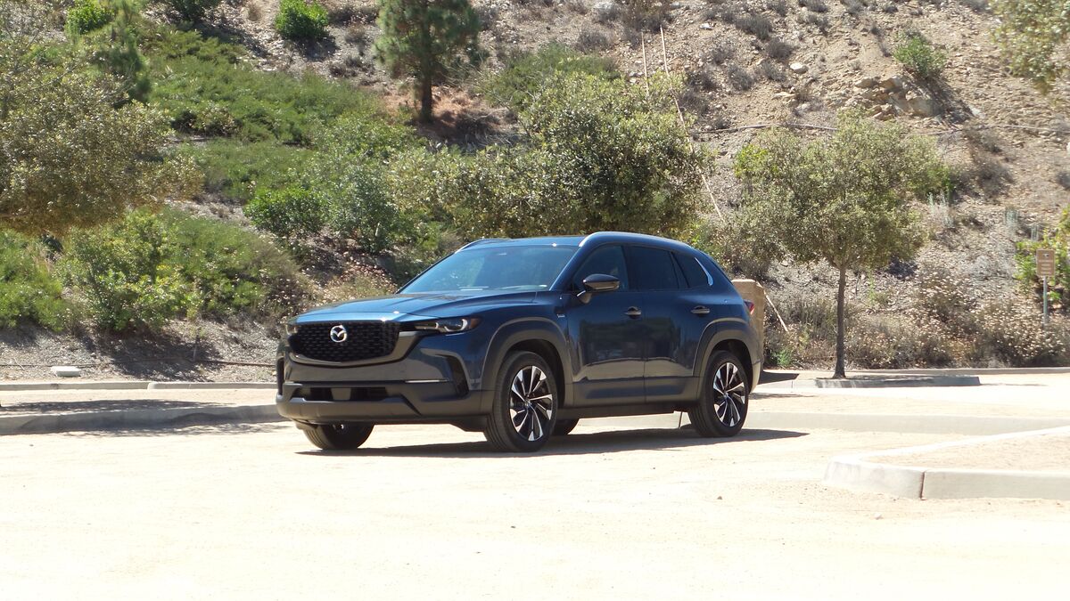 The Mazda CX-50 Hybrid at a trailhead.