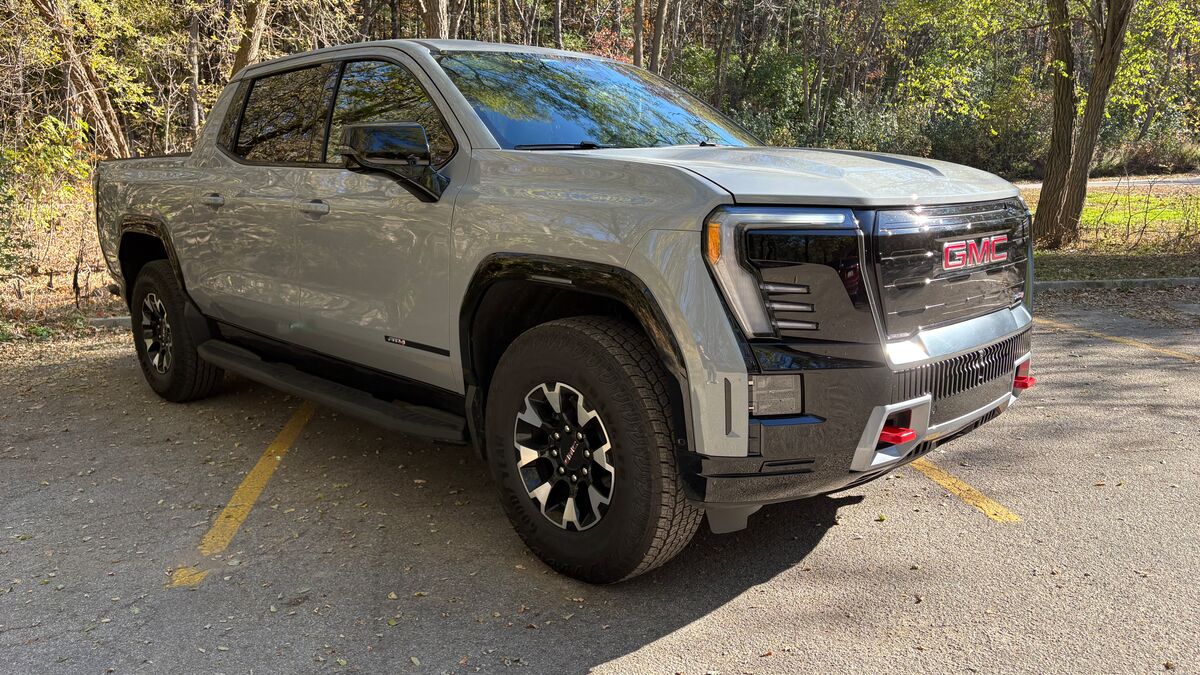 The 2026 GMC Sierra 1500 AT4X in gray seen from a front quarter angle