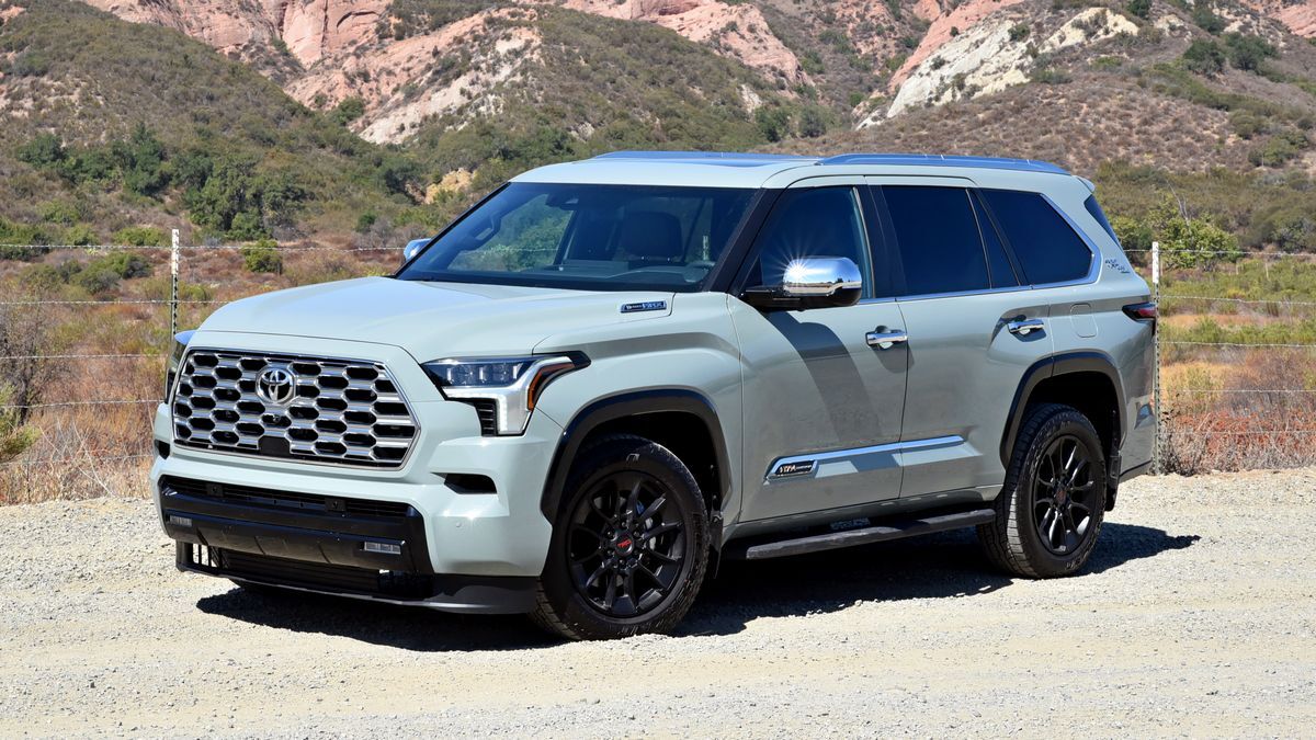 2025 Toyota Sequoia with hills in the background.