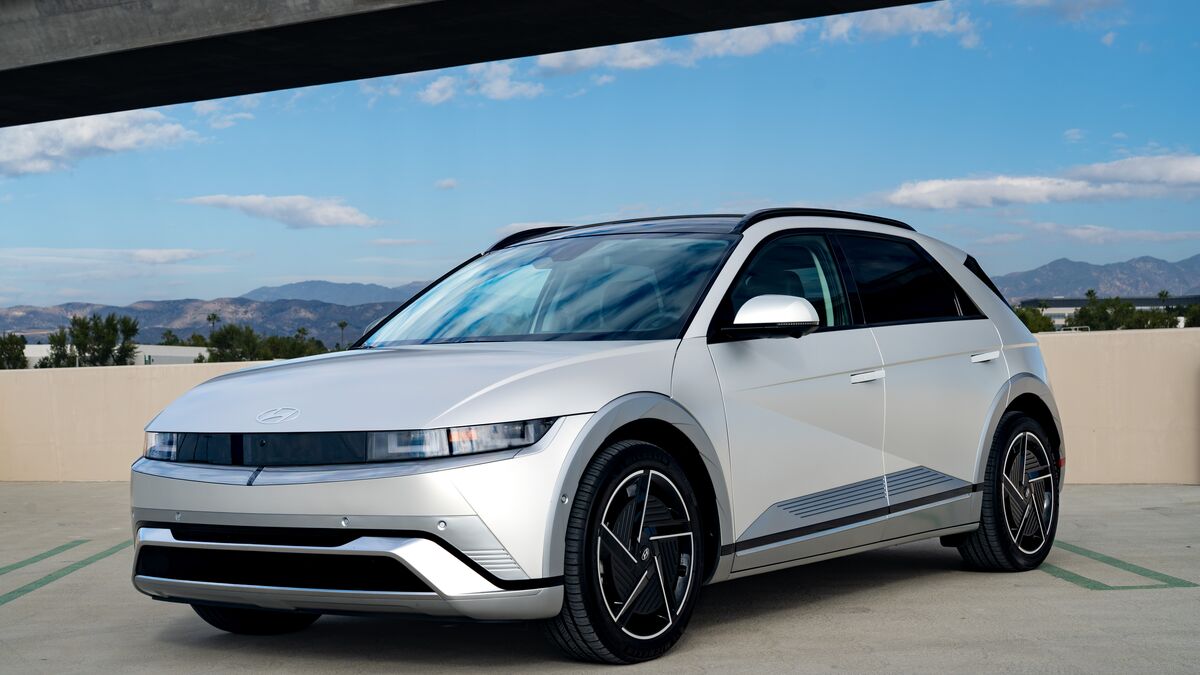 The 2026 Hyundai Ioniq 5 in white seen from a front quarter angle