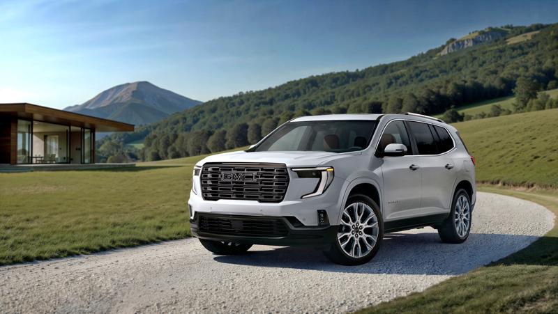 2026 GMC Acadia front three quarter angle.