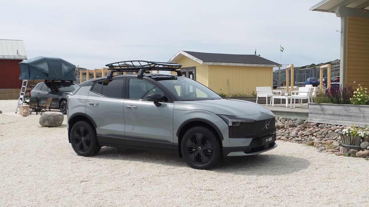 2026 Volvo EX30 Cross Country parked at Swedish locales.