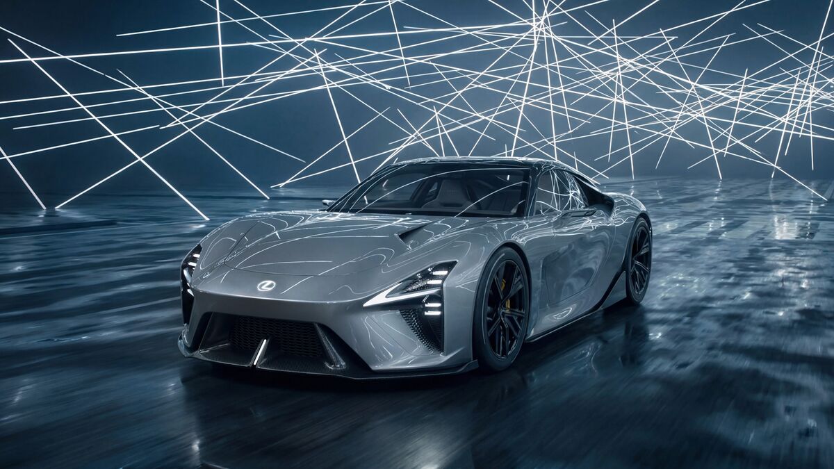 The Lexus LFA Concept in gray seen from a front quarter angle