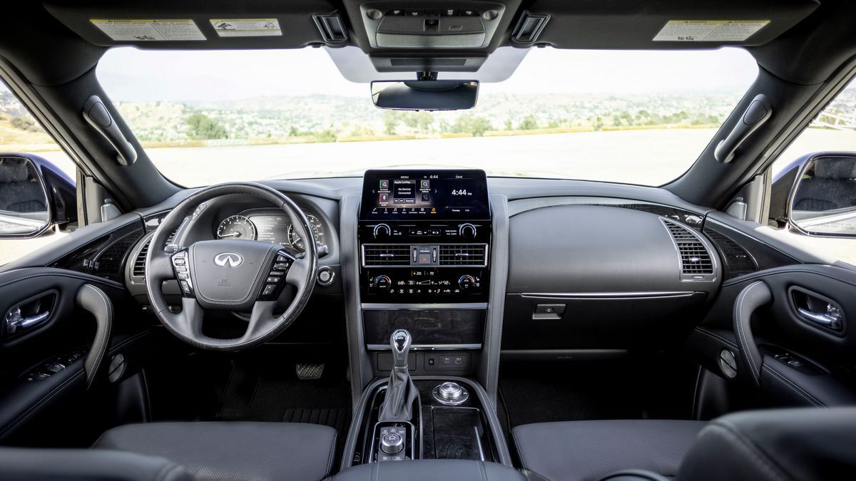 2022 Infiniti QX80 with LA buildings in the background.