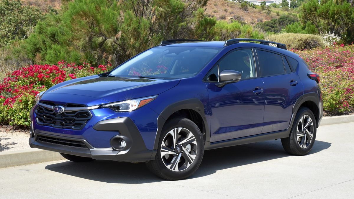 2025 Subaru Crosstrek with hills in the background.