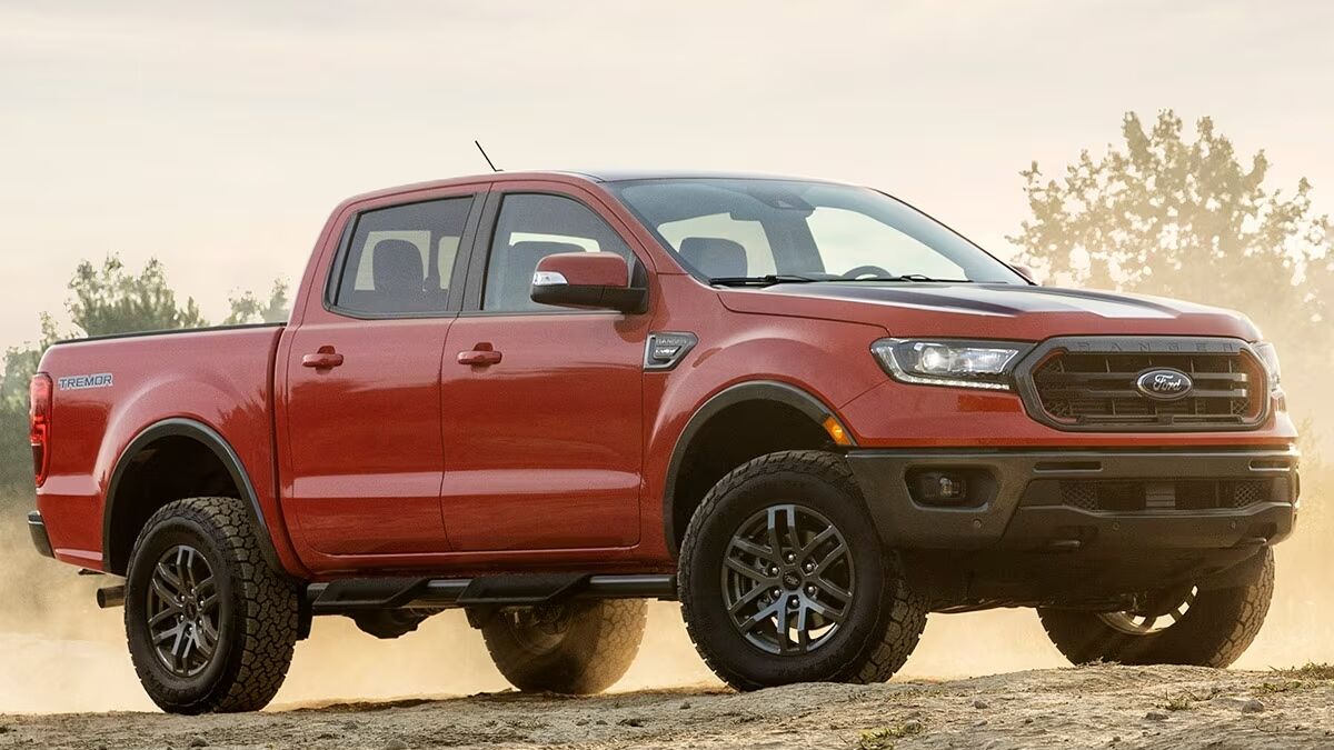 2023 Ford Ranger Tremor in red.