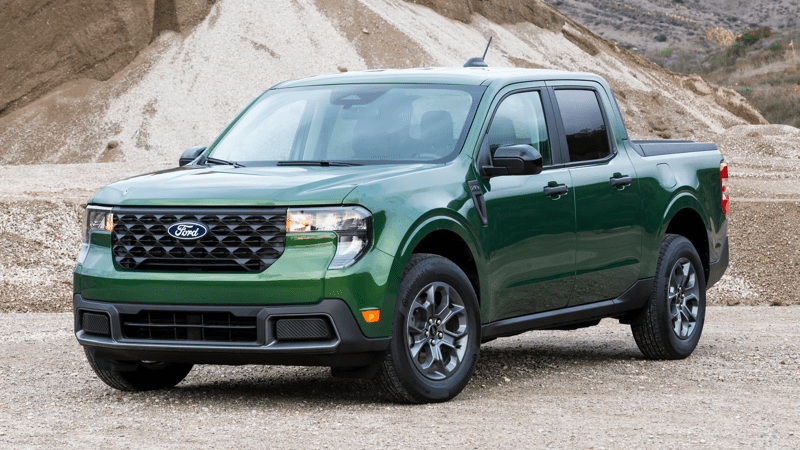 2026 green Ford Maverick at the work site.