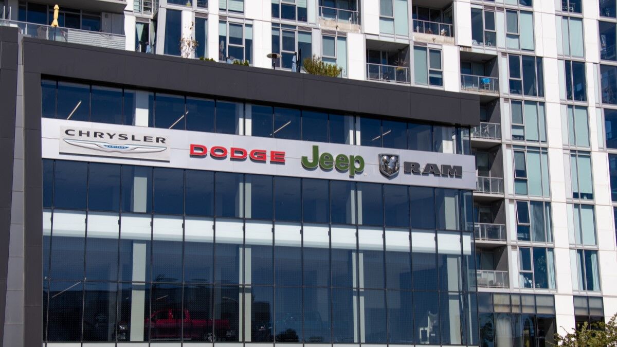 A Stellantis dealership representing Chrysler, Dodge, Jeep, and Ram