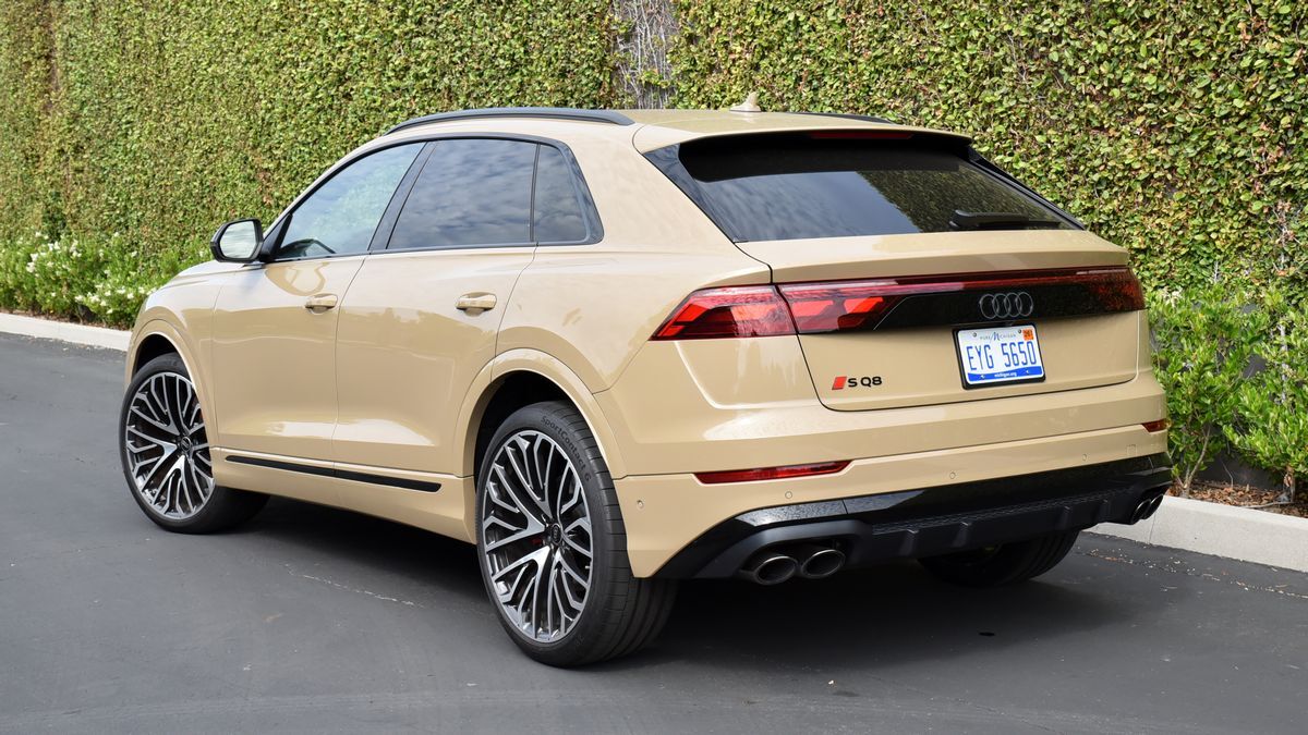 The 2025 Audi RS Q8 seen from a rear quarter angle
