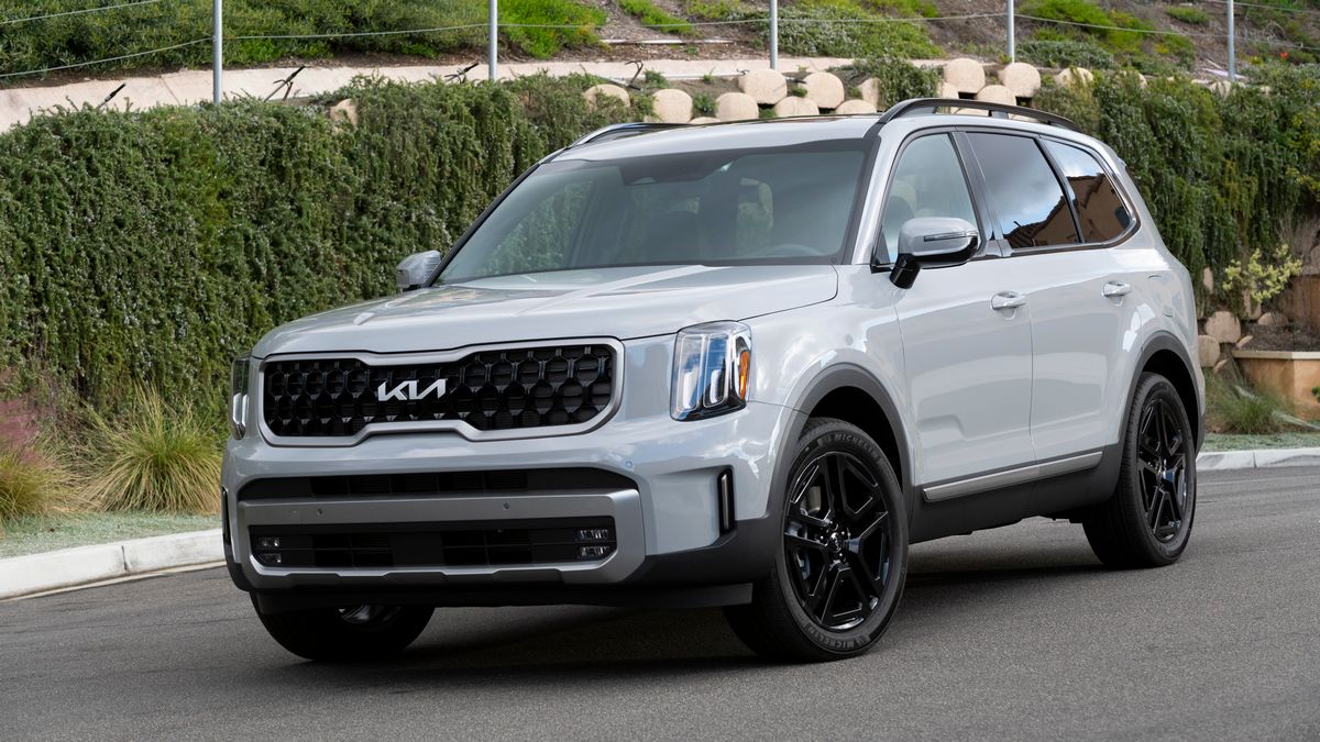2025 Kia Telluride parked by a grass wall.