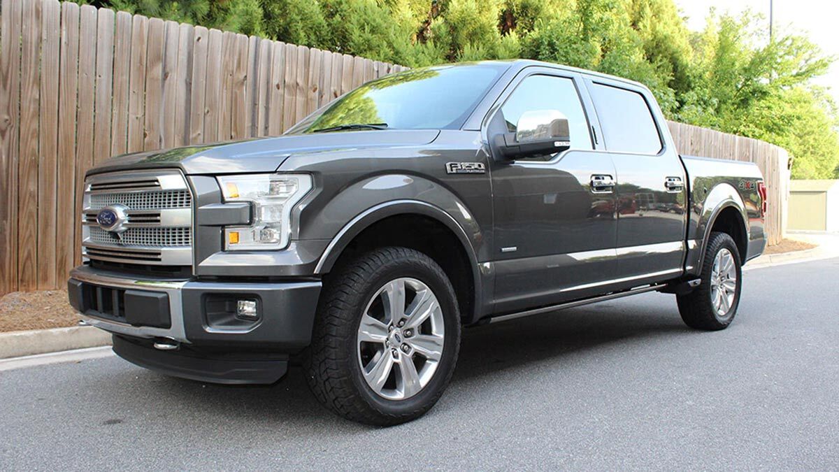 2015 Ford F-150 in gray.